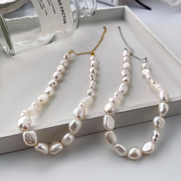 

chokers 10mm natural freshwater pearl necklace statement genuine baroque choker necklaces june birthstone gift for her, Golden;silver