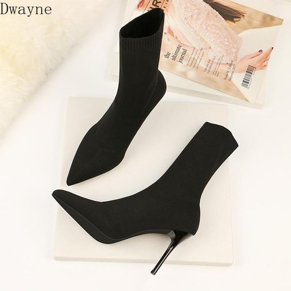 

2020 spring and autumn new elastic mid-boots socks boots, Black