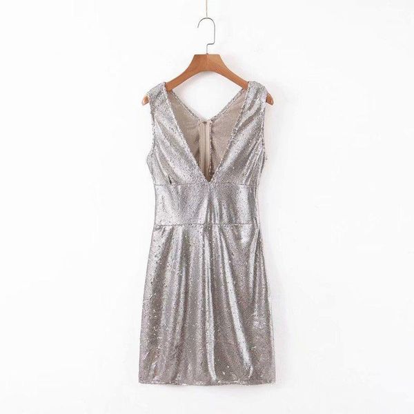 

xz50-2270 european and american fashion sequin sleeveless dress1, Black;gray