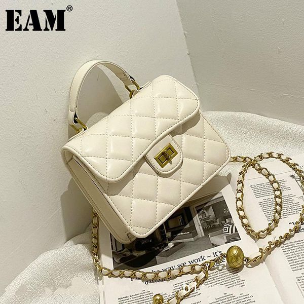 

cross body [eam] women square chains argyle pu leather flap personality all-match crossbody shoulder bag fashion tide 2021 18a1221