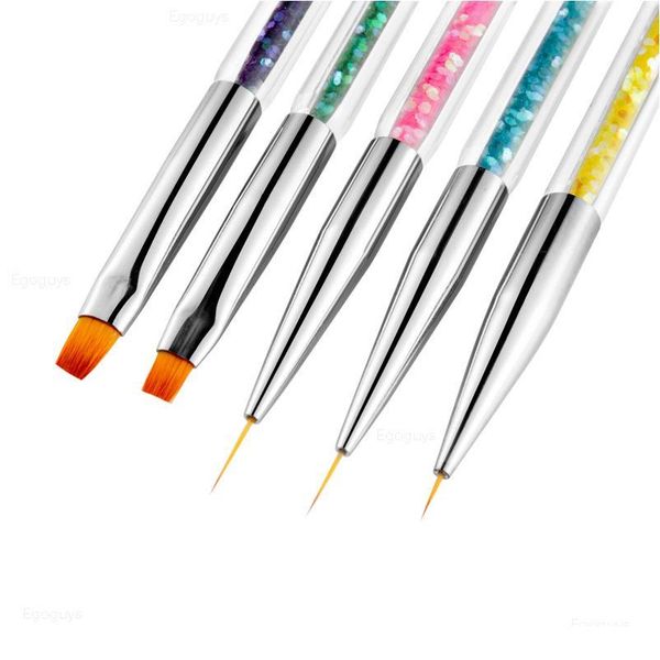 

5pcs dual heads nail art brush acrylic crystal dotting pen rhinestones picker uv gel painting french lines liner manicu qylwqv