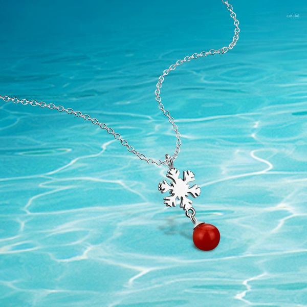 

christmas gift snowflake pendants necklaces 925 pure silver round beads red crystal necklace, charm fashion lady jewelry1