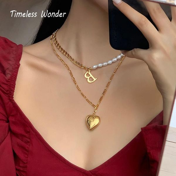 

chokers timeless wonder glam natural pearl initial b heart chains necklace women jewelry punk ins boho designer goth fancy rare 5128, Golden;silver