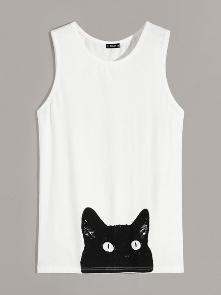 

men cat print tank k65y#, White;black