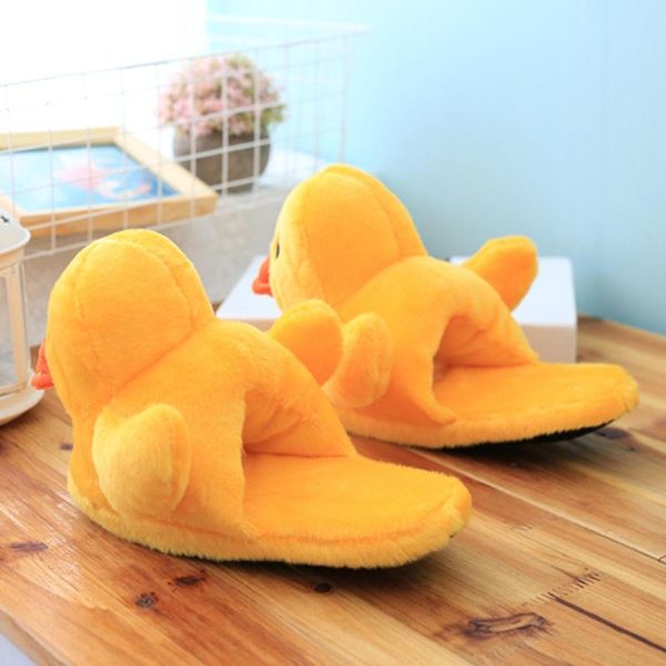 

cuddly yellow duck slippers heeled shoes indoor floor boy girl big kids animals plush slippers winter warm dot sole wmtfth