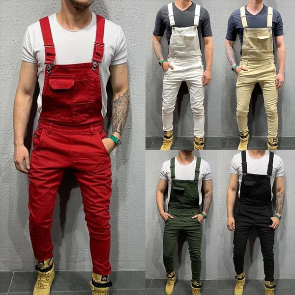 

mens denim dungaree bib overalls jumpsuits moto biker jeans pants trousers plus size mens casual overalls, Black