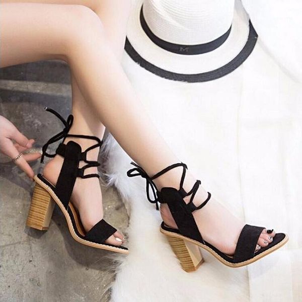 

nice women pumps open toe lace up heels sandals woman sandals thick with women shoes high heels1, Black