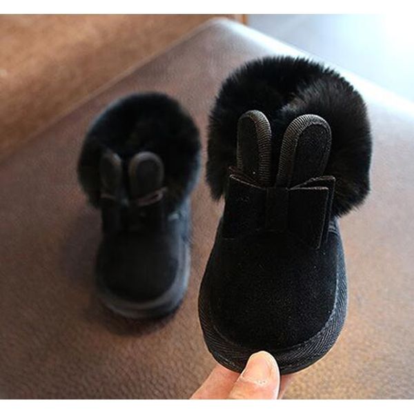 

little girls boots bunny bow red pink ankle boot warm fur animal boots new warm snow boots sandq baby lj200911, Black;grey