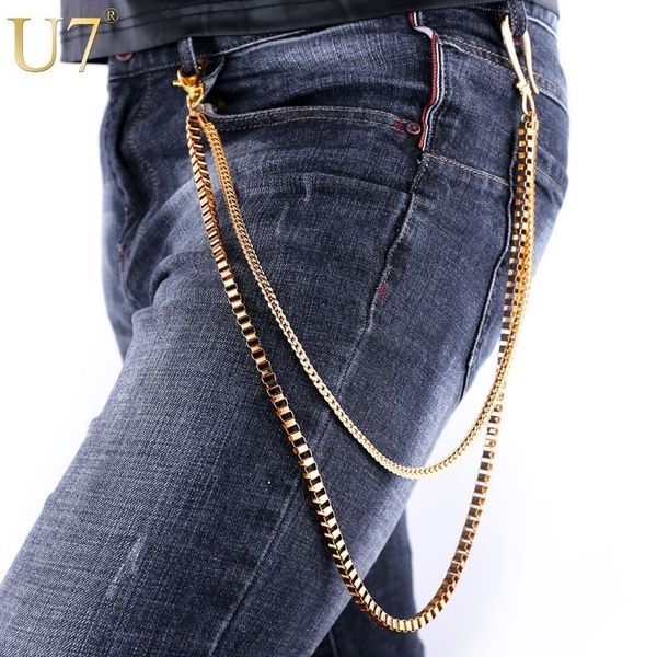 U7 Heavy Gold Farbe Taille Biker Kette Schlüssel Brieftasche Gürtel Rock Punk Hosen Motorcyle HipHop Hose Jean Ketten Für Männer schmuck J004 T200508