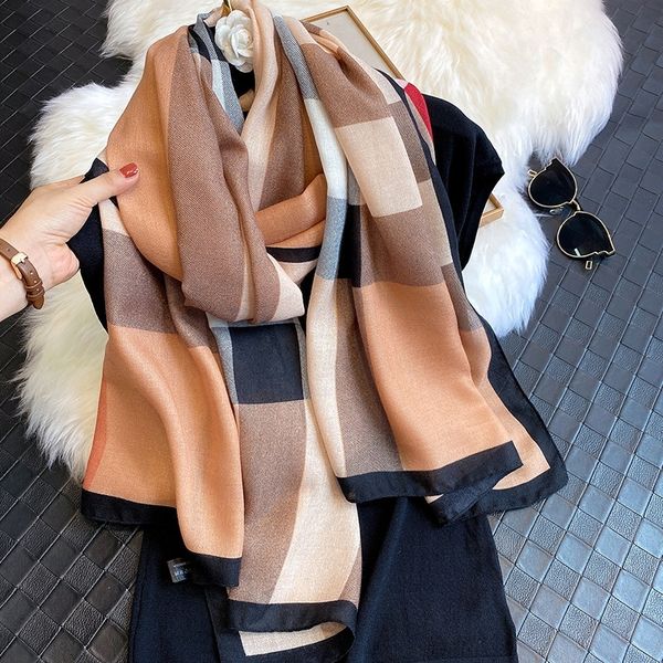 

luxury plaid cotton scarf for women hijab shawls and wraps female designer bandana pashmina blanket wrap stole y201007, Blue;gray