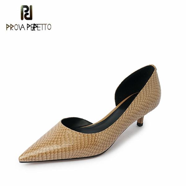 

prova perfetto female pumps shoes mid heel cow leather fretwork shallow snakeskin comfort shoes autumn outdoors women, Black
