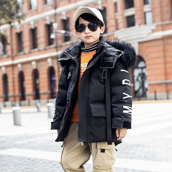 

down jacket for boy 2020 long hooded big boys winter coat thick letters children's jacket teenage coats 6 8 10 12 14 year lj201202, Blue;gray