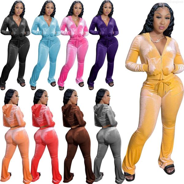 

tracksuits tracksuits women's fashion velour set women soft two pieces pants 9 colors active hooded jackets & joggers home suits uevp, Gray
