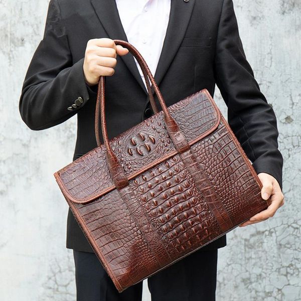 

crocodile pattern leather men briefcase cowhide leather handbag new large capacity lapbag business portable business bags