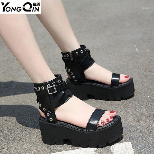 

new rome european street wedges high-heeled sandals open-toed sandals women1, Black