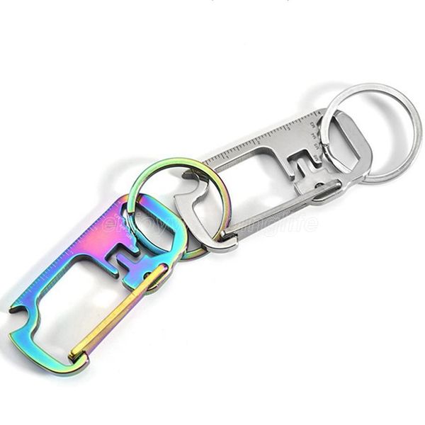 

stainless steel key chain multi-function opener ruler keychain hang buckle key ring beer bottle opener 3 colors