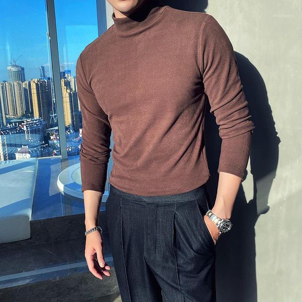 

2020 casual men sweater long sleeve warm knittwear half turtleneck slim fit pullover homme solid clolors bottoming knitted 1, White;black