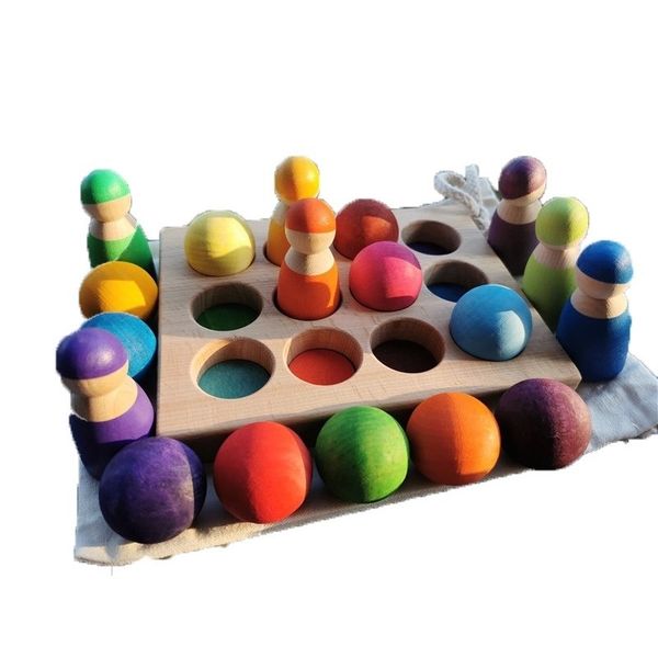 

kids wooden toys color sorting wood balls rainbow & pastel sphere with tray unpaint cup montessori peg dolls and rings q1217