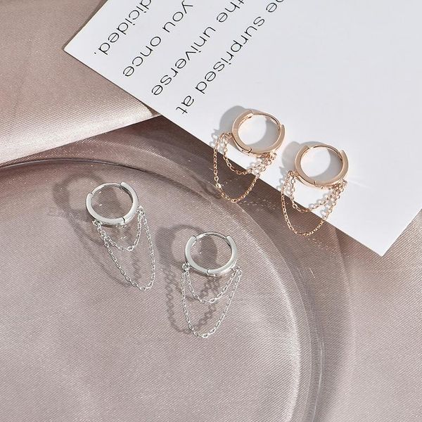 

circle chain earrings woman 100% 925 sterling silver jewelry fashion hypoallergenic stud earrings for women gift, Golden;silver