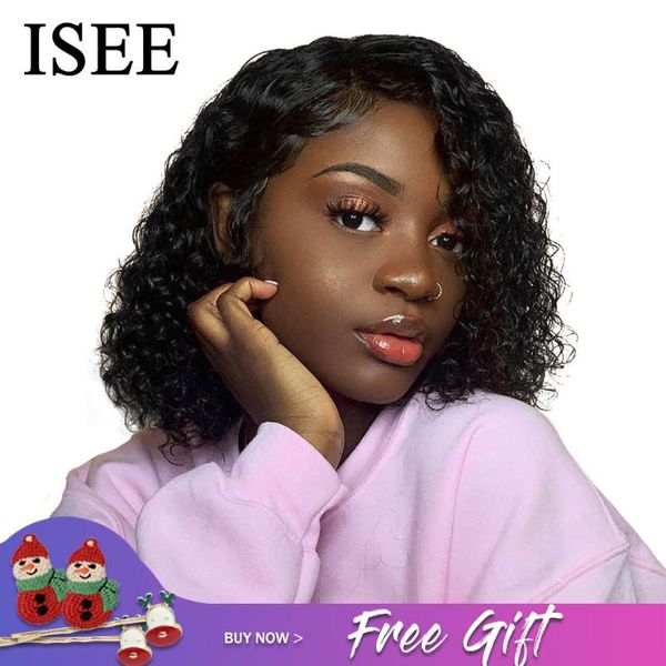 

lace wigs water wave bob human hair brazilian 360 frontal wig isee closure short front for women, Black;brown