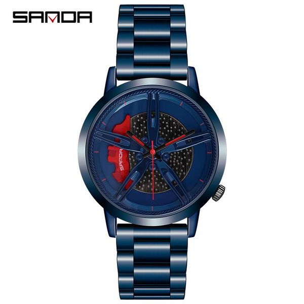 

sanda fashion men watch car racing wheel dial series quartz wristwatch stainless steel strap outdoor match relogio masculino bbydaw, Silver