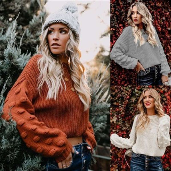 

new autumn / winter 2020 thickened open navel loose bubble sleeve knitted sweater for women, White;black