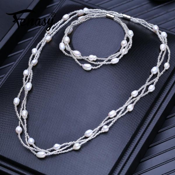 

fenasy natural freshwater pearl necklaces for women rice shape pearl bohemian choker chain idea gift, Silver