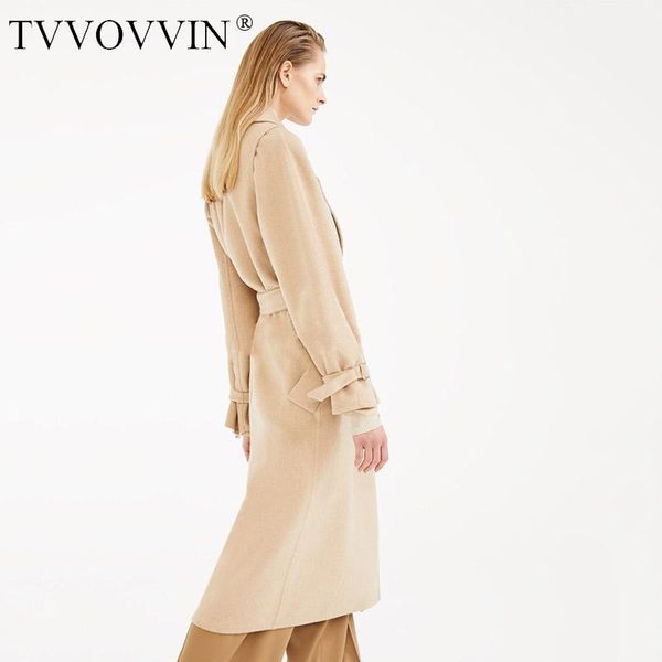 

tvvovvin new fashion beige autumn winter 2020 detachable small coat long double breasted lace up slim women's woolen coat b48h, Black