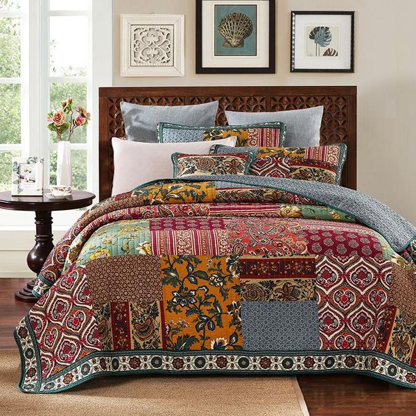 

retro red bedspreads quilt set 3pcs vintage quilts for double bed patchwork cotton coverlets pillowcase king queen size blanket