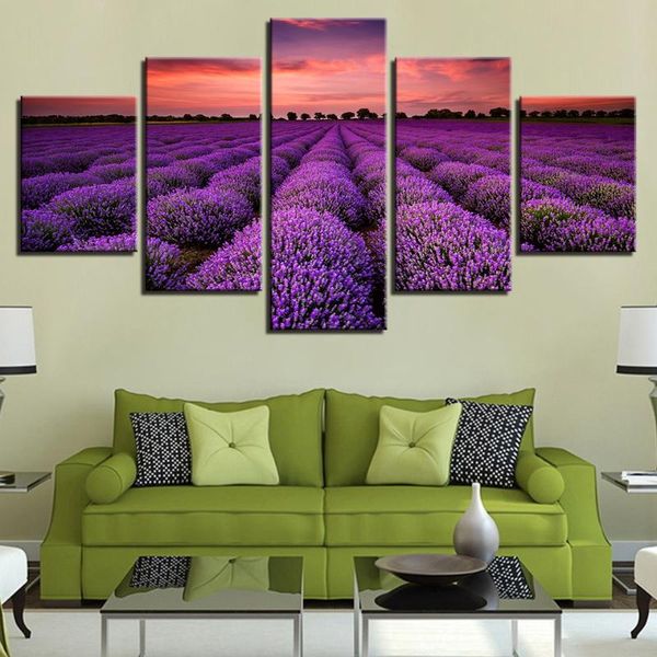 

paintings wall art home decor canvas print 5 pcs lavender landscape fashion modular picture posters modern living room frame