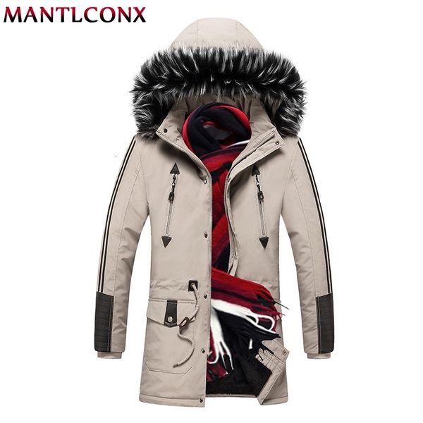 

mantlconx thick mens winter parka with fur hood fashion brand warm zipper long coat men windproof overcoat male padded jackets 201028, Black