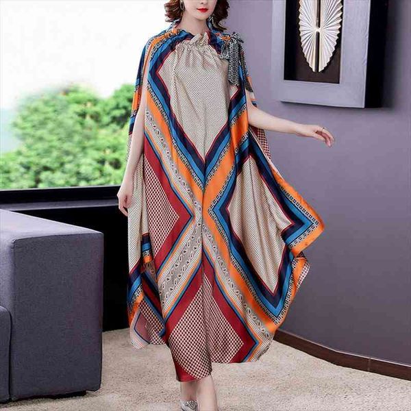 

summer boho casual mulberry silk maxi dress women vintage print 4xl plus size chiffon midi dresses elegant party vestidos, Black;gray