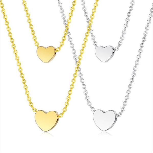 

chains fashion double layer stainless steel heart necklace for women gold color choker pendant female, Silver