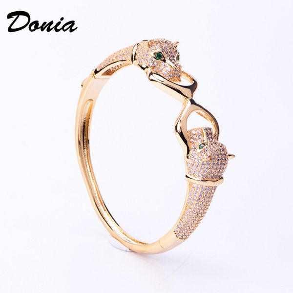 

donia jewelry personality domineering double-headed leopard bracelet micro-inlaid zircon animal bracelet jewelry, Black