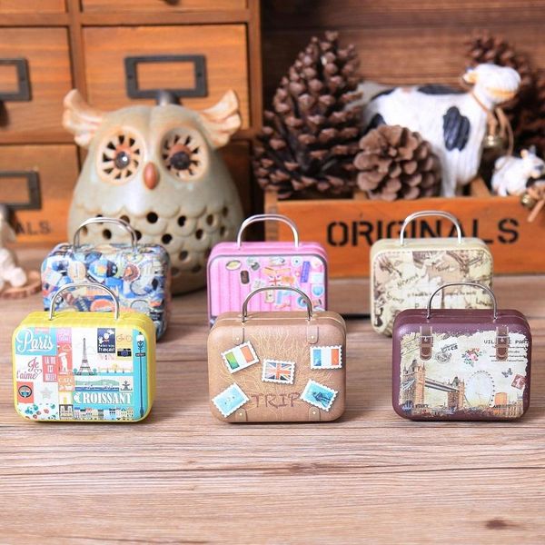 

gift wrap 256pcs continental mini tin box retro suitcase handbag small rectangular candy container wa3473