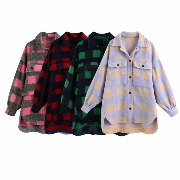 

women's blouses & shirts plaid women oversize woolen 2021 fashion ladies soft thick shirt streetwear female elegant pocket loose chic, White