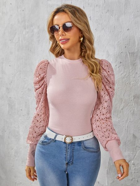 

guipure lace lantern sleeve form fitted z6gd#, White