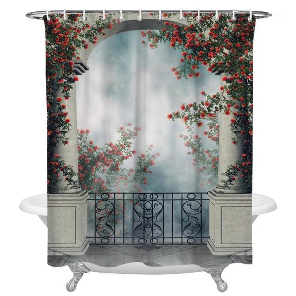 

balcony rose flower vine arch fog print shower curtains waterproof polyester bath screen products bathroom curtain home decor1