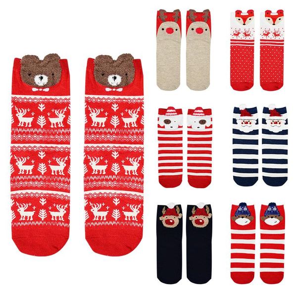

1pair merry christmas sock cute cartoon christmas elk stripe winter warm stocking for woman new year 2021 xmas gift noel navidad
