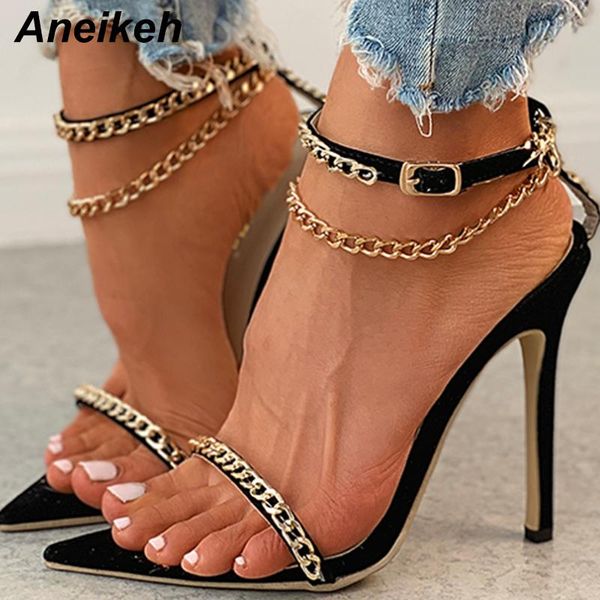 

aneikeh 2021 new summer pu cross-tied sandales peep toe high heel solid fashion slip on slides ladies gladiator party shoes, Black