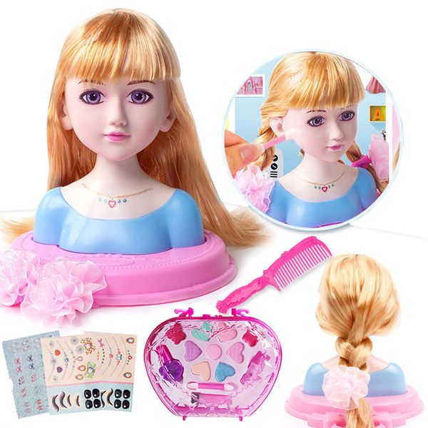 Novo estilista Kids Makeup Moda Beleza Brinquedos para Crianças Metade Corpo Penteado Boneca Longo Cabelo Finja Brinquedos Brinquedos Meninas Xmas Presente LJ201009