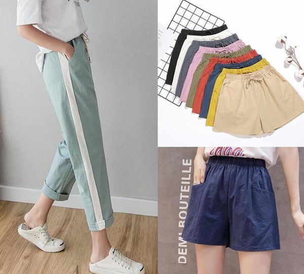 

cotton linen nine pants womens spring summer new casual pants with feet pants fashion striped women thin section black, Black;white