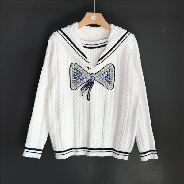 

women's sweaters jersey invierno mujeres harajuku fashion whte/black sweater winter thicken warm bows beaded knitted pullover knitwear, White;black