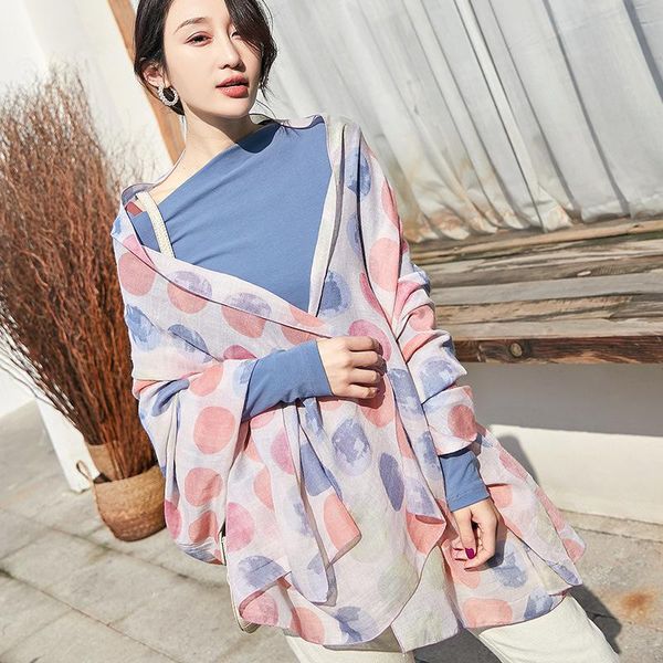 

scarves 2021 chun xia printed cotton and linen joker circle scarf silk fabric travel is prevented bask in cape female 1304, Blue;gray