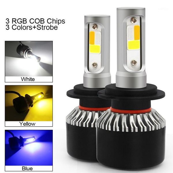 

2pcs rgb 72w s2 car led headlight bulbs h1 h7 h8 h9 h11 90053 90064 hi/lo h4 2 9012 880881 car styling auto fog light 12v1