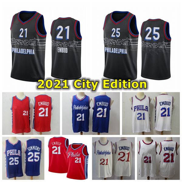

2021 mens joel embiid swingman jersey authenic stitched city black edition ben 25 simmons joel 21 embiid 3 allen iverson basketball jerseys, Black;red
