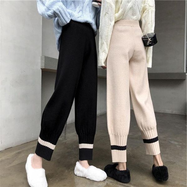 

women's pants & capris 2021 fashion and casual knitwear high waisted loose thickened harren's radish milk personality, Black;white