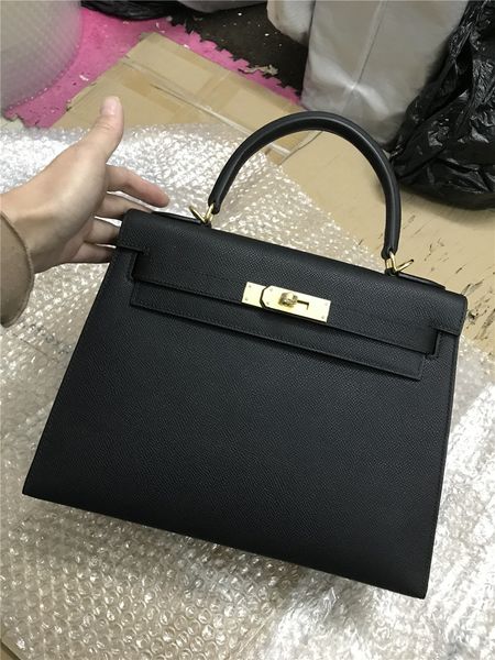 

design purse 28cm fully handmade quality epsom leather black colors wax stitching gold and silver hardware wholesale price contact for
