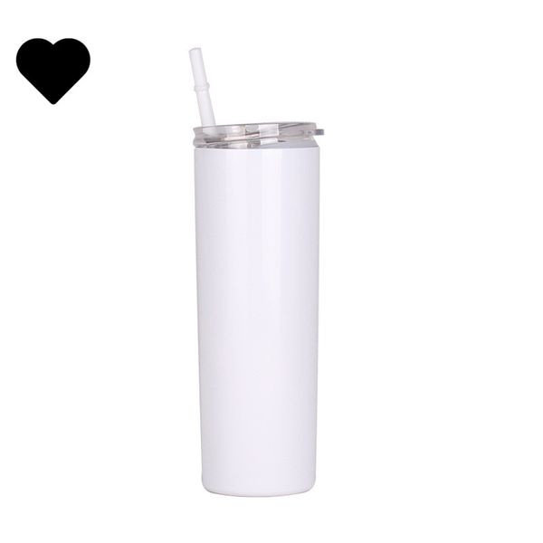 

20oz blank sublimation skinny tumbler stainless steel cup plastic straw lid mugs insulated straight white drink double walled g2