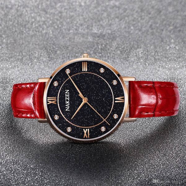 

gypsophila female watch ladies blue sandstone dial waterproof quartz watch classic fashion red ultra-thin leather watch birthday gift 4058, Slivery;brown
